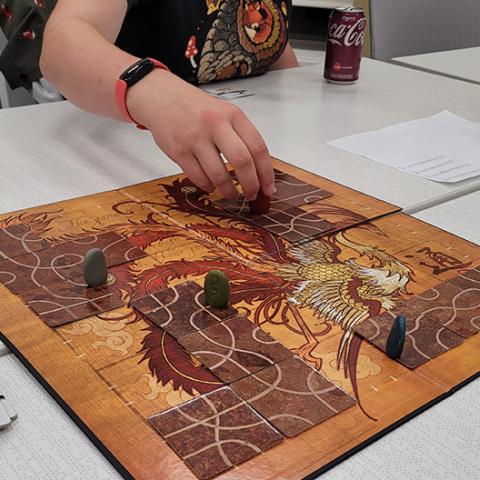 Person playing international board game