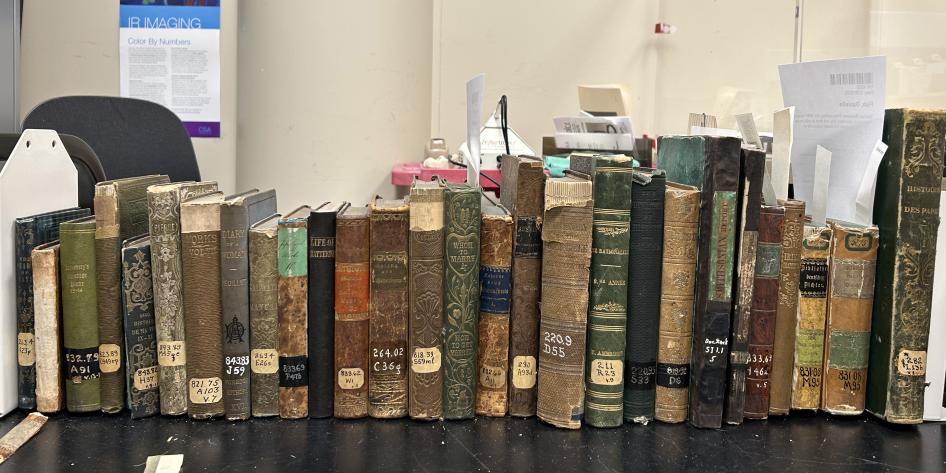 Delicate books on a table at Kelvin Smith Library