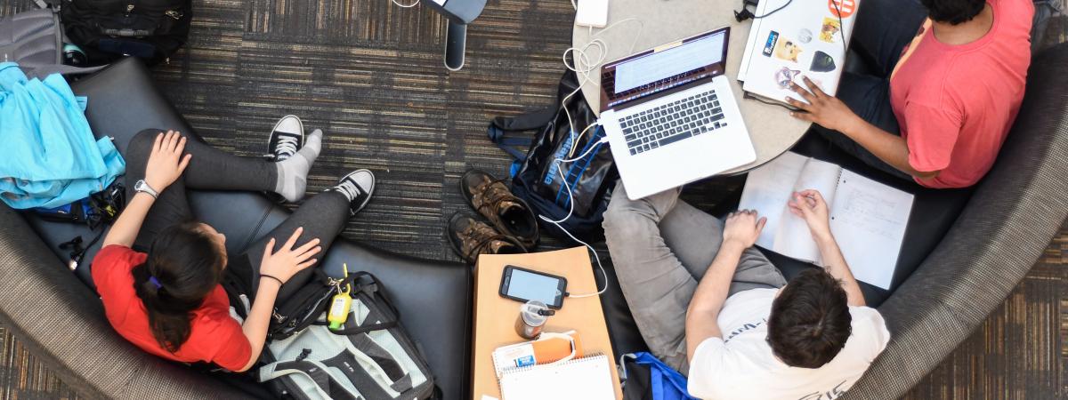 Overhead View of Students Studying in the library