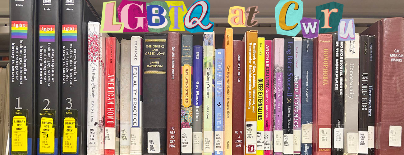 Lesbian, Gay, Bisexual, Transgender, and Queer books on the shelf at Kelvin Smith Library.