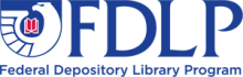Federal Depository Library Program logo with goverment documents eagle logo and agencey acronym