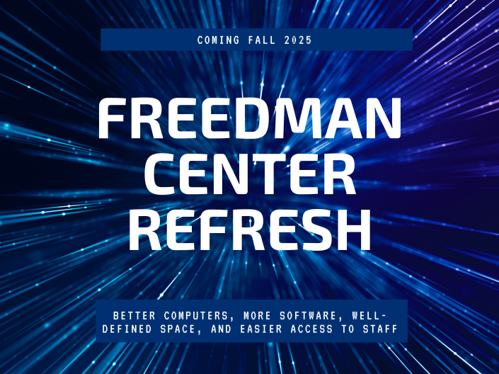 a blue star image behind text that reads Freedman Center Refresh