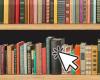 shelf of books with graphic cursor overlayed