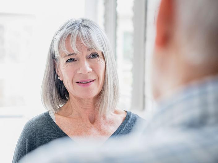 A woman having a conversation