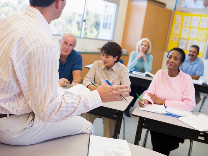 Mature students attending a class