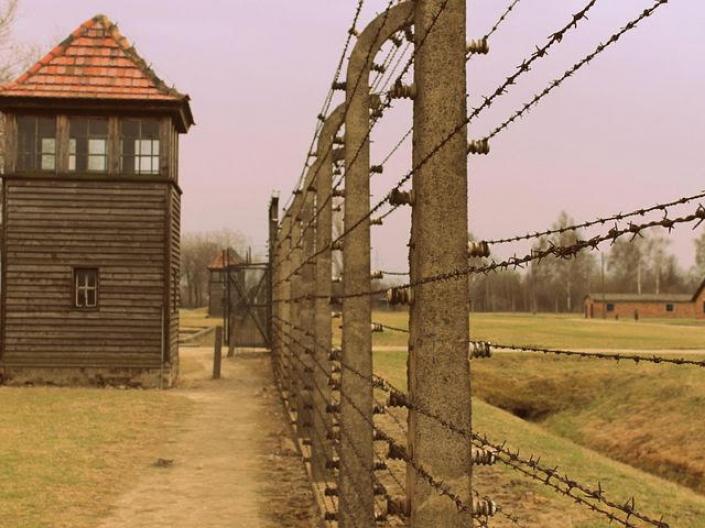 Jewish concentration camp with barbed wire from Holocaust in Poland