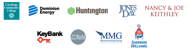 Tri-C, Dominion, Huntington, Jones Day, Nancy & Joe Keithley, KeyBank, Kohl, MMG, and Sherwin Williams logos