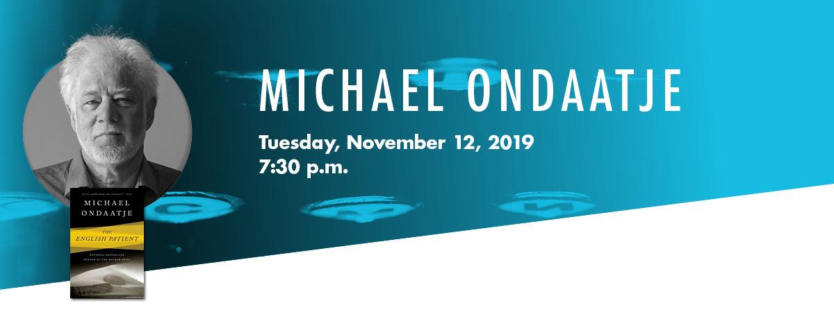 Banner image with Michael Ondaatje with his book the english patient