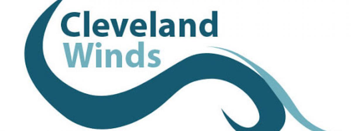 "Cleveland Winds" written on top of two lines that resemble waves or wind blowing