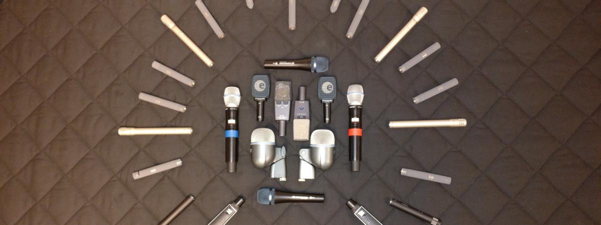 A mix of microphones laid out in a circle