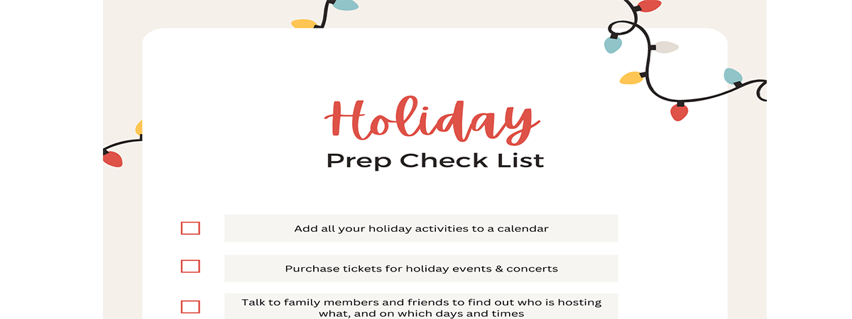 a checklist of activities to include in holiday preparations