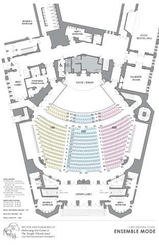 top down rendering of Silver Hall configured for small stage size