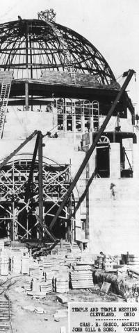 Black and white image of Temple – Tifereth Israel under construction
