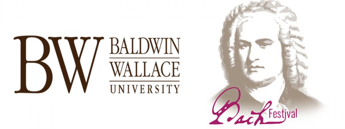 Baldwin Wallace University Logo on the left and an image of Bach on the right