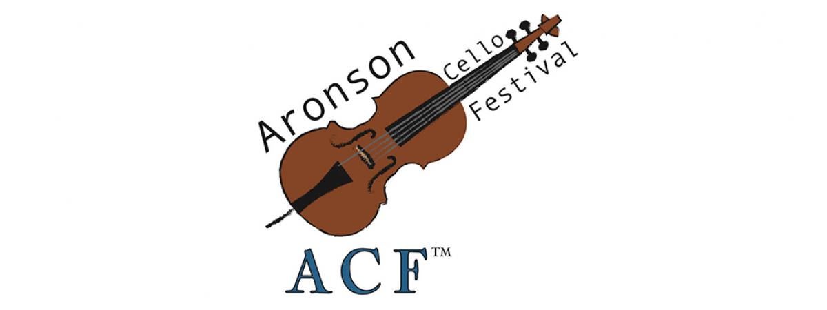 Cello drawing with "Aronson Cello Festival" written around the instrument and "ACF" written below the cello