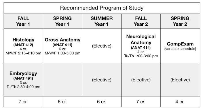 Recommended course schedule