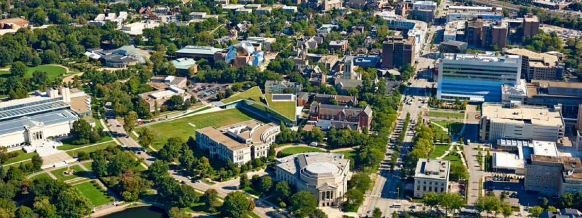Aerial shot of Case Western Reserve University campus.