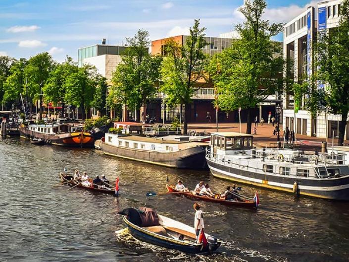 A river with boats in Amsterdam 