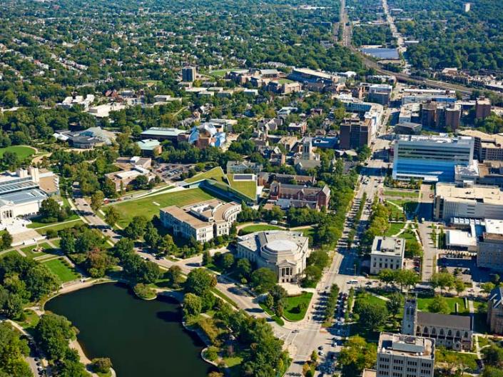 Aerial shot of Case Western Reserve University campus.