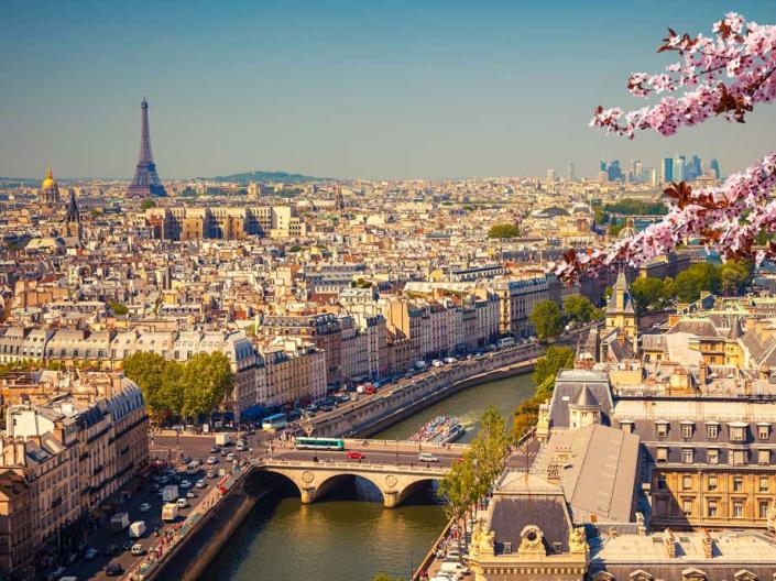 Aerial picture of the city of Paris in the spring.