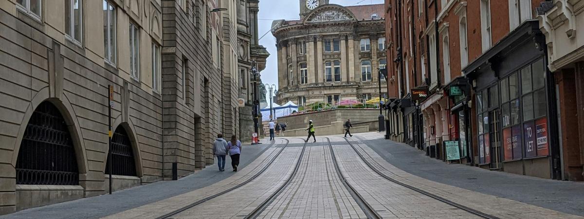 Tramlines leading up to Victoria Square, Birmingham