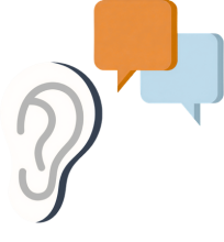 ear with word bubbles
