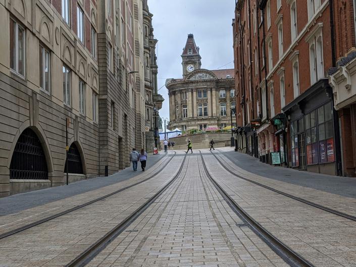 Tramlines leading up to Victoria Square, Birmingham