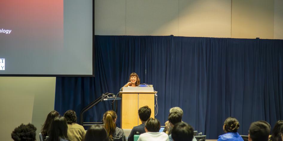 Nancy Carrasco (2024 CCMSB Symposium Keynote Speaker) delivering her keynote presentation.