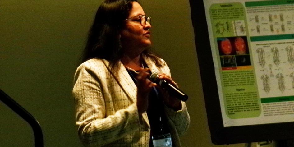 Dr. Chakrapani (Pharm Dept Chair and CCMSB Director) delivers opening remarks at the 2025 CCMSB Symposium