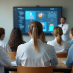Students in a classroom listening to lecture