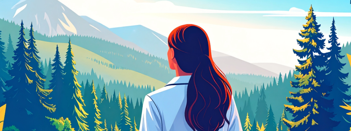 Scientist looking out at the mountains 