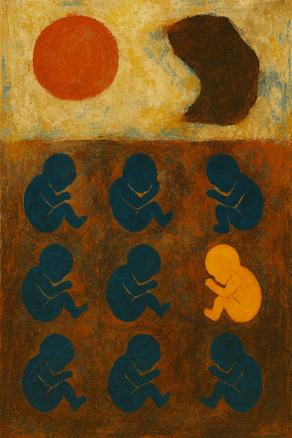 Babies and a sun in abstract form