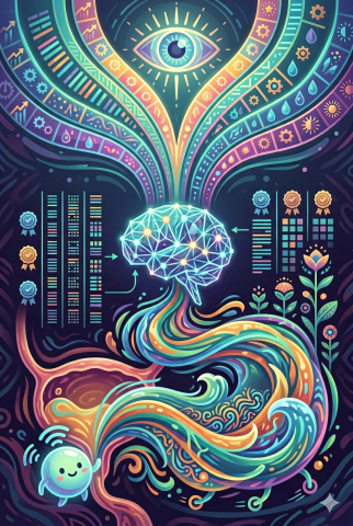 Little blue dot and at bottom with path to a brain and then into a eye at the top