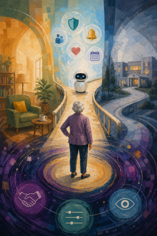 And older woman looking at an android 