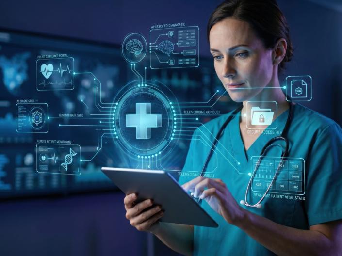 A nurse holding an Ipad 