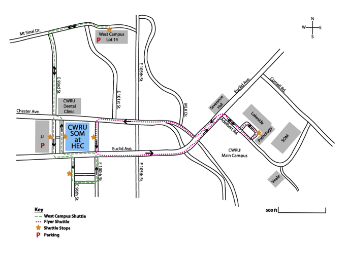 Map of the Health Education Campus and JJ parking garage