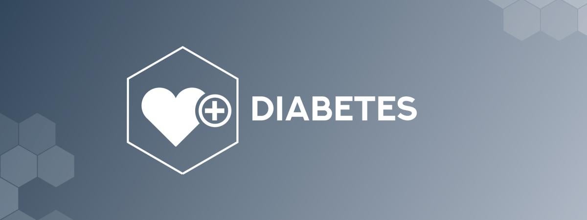 Concept Image of a Heart icon against grey background with text reading "Diabetes"