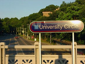 a sign for university circle in Cleveland