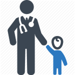 Drawing of a doctor holding the hand of a child