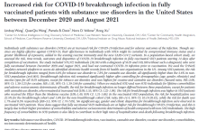 First page of a journal article about risk of COVID-19 for vaccinated patients with substance use disorder