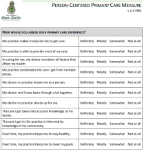 An 11-item survey of the respondent's primary care experience