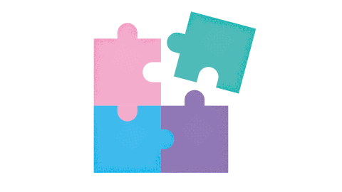 Graphic of 3 connected puzzle pieces and a fourth piece about to connect to the others