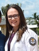 Myrielis Rivera in her white coat.