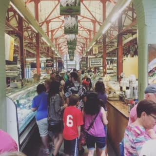 Crowd of shoppers in Findlay Market in Cincinnati