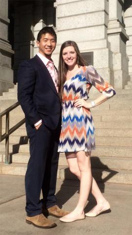 Image of two Case Western Reserve University MSA students in front of an office building
