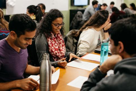 Case Western Reserve University School of Medicine students working together at table