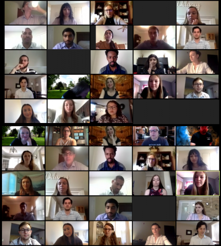 A screenshot of a Zoom meeting with rows of participants for the CWRU MSA program’s 2020 orientation.