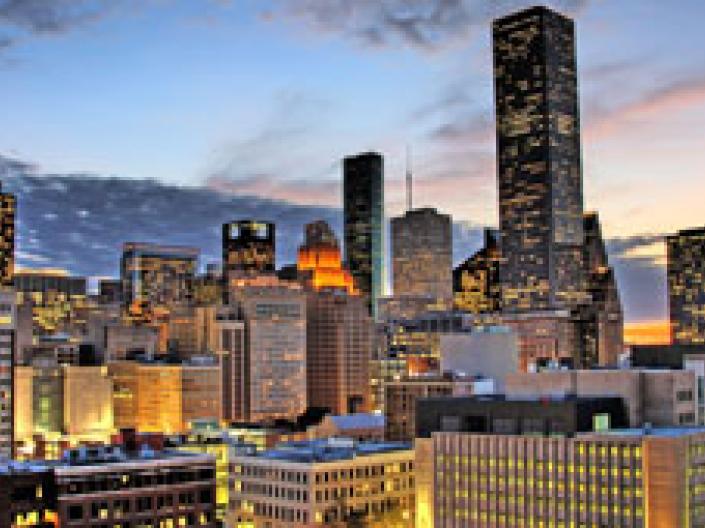 Image of sykline of Houston Texas USA at night