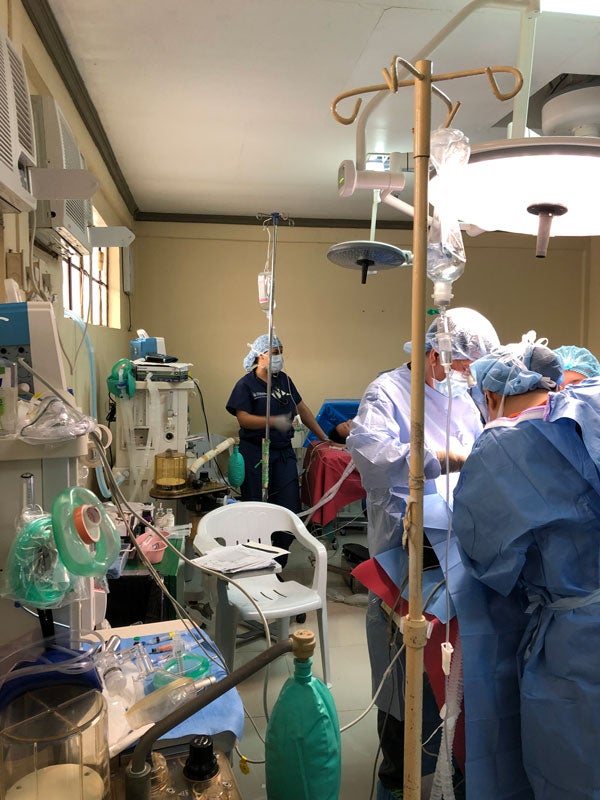 Operating room during surgery in the Philippines
