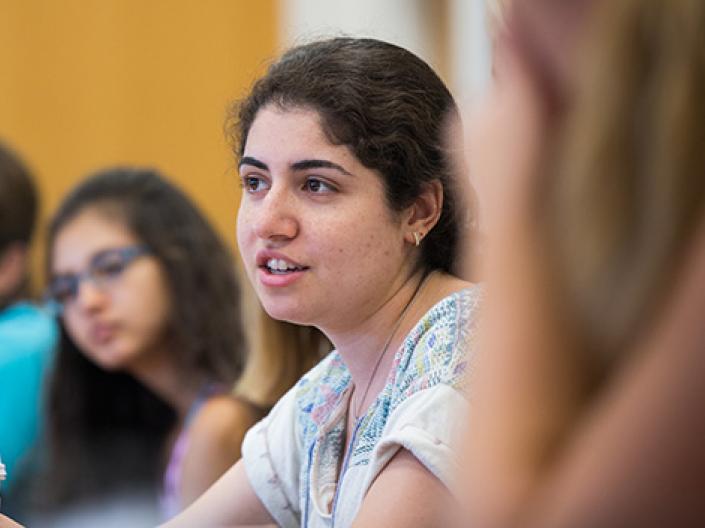 CWRU students talking in class